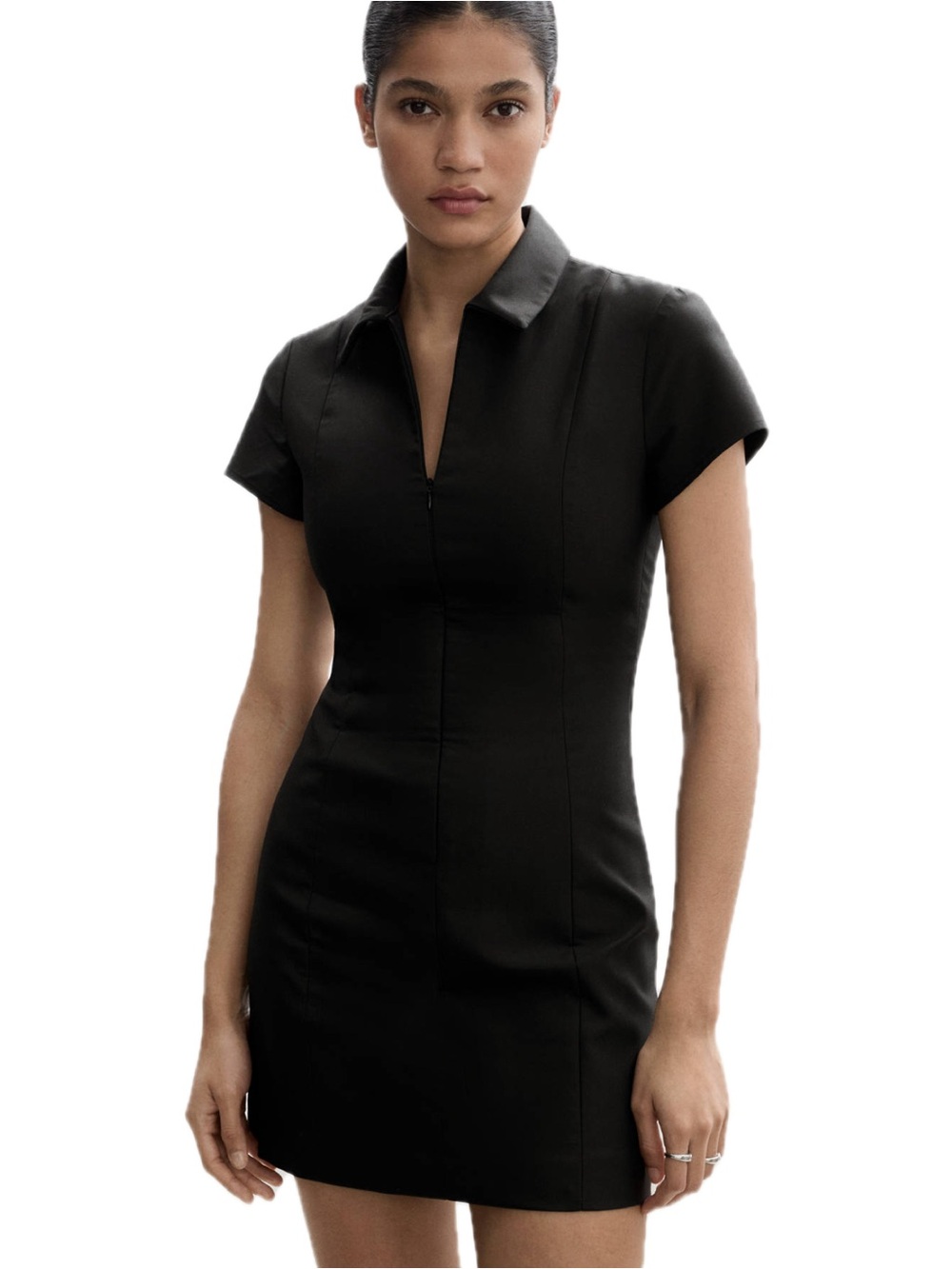 Mango Short Dress With Zip Black Size 4